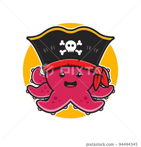 Cute octopus pirate mascot character logo cartoon icon illustration 94494345