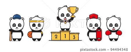 Cute panda with sports theme cartoon illustration Cute panda with sports theme cartoon illustration 94494348