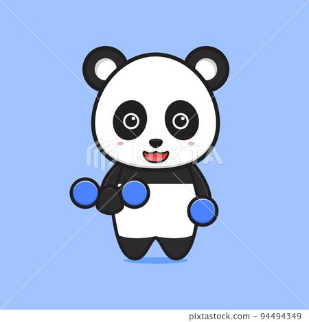 Panda panda lifting weights cartoon icon vector illustration 94494349