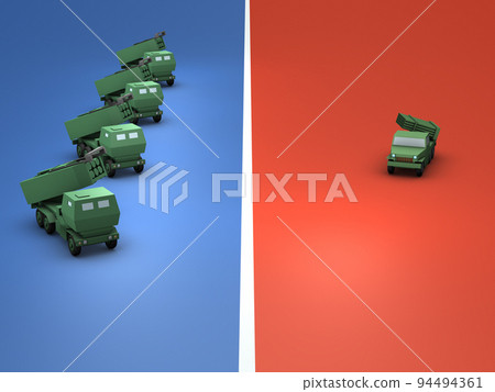 A lot of NATO-esque fictitious precision-guided rockets. Poorly Russian old-fashioned unguided rocket launcher. outnumbered. A lot of NATO-esque fictitious precision-guided rockets. Poorly Russian old-fashioned unguided rocket launcher. outnumbered. 94494361