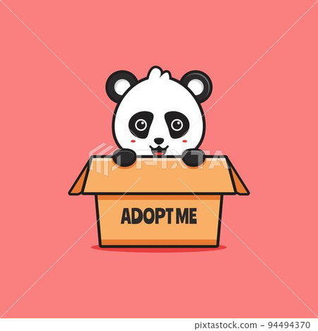 Cute panda on the box saying adopt me cartoon icon illustration 94494370