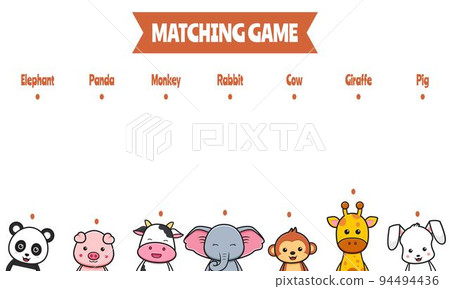 Matching game for kids and education with cute animals doodle cartoon icon illustration 94494436