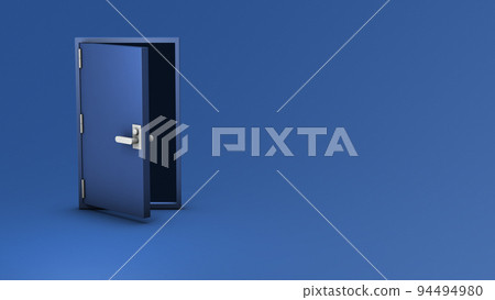 從現實通往另一個世界的鋼門。門微開。門外是一片黑暗的世界。 94494980