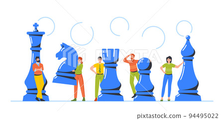 Business Team Playing Chess. Businessmen and Businesswomen Characters Play Strategic Game for Leadership Growth Business Team Playing Chess. Businessmen and Businesswomen Characters Play Strategic Game for Leadership Growth 94495022