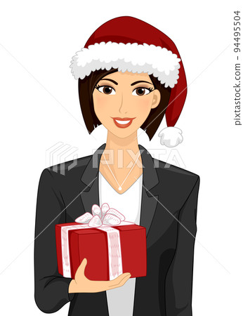 Girl Office Celebrate Christmas Gift Illustration Girl Office Celebrate Christmas Gift Illustration 94495504