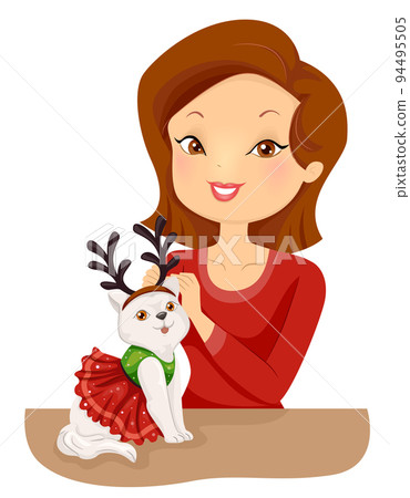 Girl Pet Cat Christmas Costume Illustration 94495505