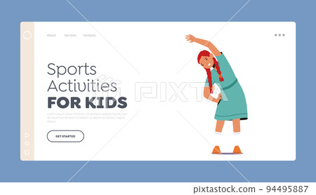 Sports Activities for Kids Landing Page Template. Little Girl Doing Morning Exercises, Workout at Home or Kindergarten Sports Activities for Kids Landing Page Template. Little Girl Doing Morning Exercises, Workout at Home or Kindergarten 94495887