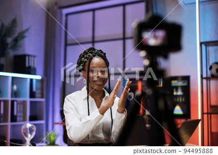 Smiling successful african american skilled businesswoman in formal wear Smiling successful african american skilled businesswoman in formal wear 94495888