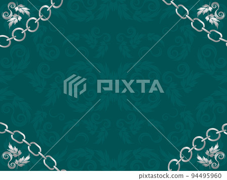 Luxurious chain and ornament pattern background horizontal position green & silver Luxurious chain and ornament pattern background horizontal position green & silver 94495960
