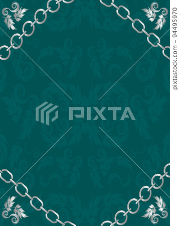 Luxurious chain and ornament pattern background vertical position green & silver Luxurious chain and ornament pattern background vertical position green & silver 94495970