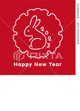 New Year's card template for 2023 with simple line drawings of rabbits and snowflakes vector illustration New Year's card template for 2023 with simple line drawings of rabbits and snowflakes vector illustration 94496658