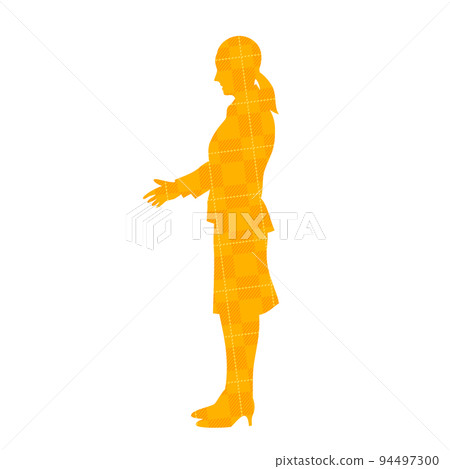 Silhouette of a business woman shaking hands Plaid pattern Silhouette of a business woman shaking hands Plaid pattern 94497300