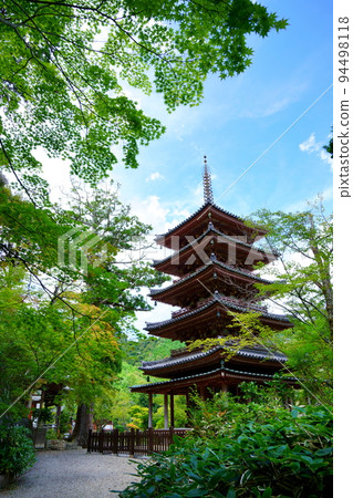 Kaijusen-ji Temple, national treasure five-storied pagoda with refreshing autumn clouds at the end of summer Kaijusen-ji Temple, national treasure five-storied pagoda with refreshing autumn clouds at the end of summer 94498118