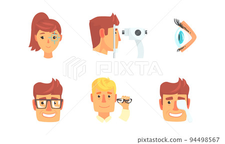 Ophthalmology and eye examination set. Eyesight medical check up vector illustration 94498567