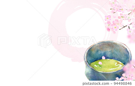 櫻花和抹茶背景材料水彩 94498846
