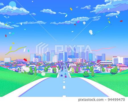 Residential area CG pastel color cityscape background pop Residential area CG pastel color cityscape background pop 94499470