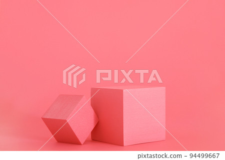 Pink podium on the pink background. Podium for product, cosmetic presentation. Creative mock up. Pedestal or platform for beauty products. Pink podium on the pink background. Podium for product, cosmetic presentation. Creative mock up. Pedestal or platform for beauty products. 94499667