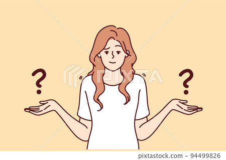 Confused woman feel frustrated making choice  94499826