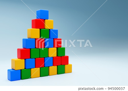 Close-up bright colorful toy made of plastic blocks. children's building tower, castle, house. volume style illustration isolated on white background. 3d illustration 94500037