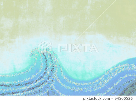 Vintage paper sky with glitter waves Japanese style seascape blue green Vintage paper sky with glitter waves Japanese style seascape blue green 94500526