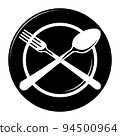 Abstract logo of a cafe or restaurant. A spoon and fork on a plate. 94500964