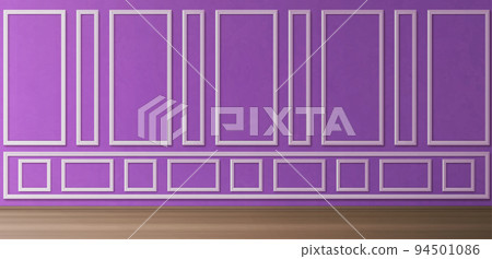 Empty room with purple panels and wooden floor 94501086