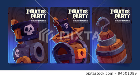 Pirate party posters with wooden treasure chest 94501089