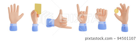 3d hand hold yellow card, coin and show gestures 3d hand hold yellow card, coin and show gestures 94501107