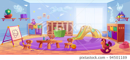 Kindergarten, nursery playroom with lockers, slide Kindergarten, nursery playroom with lockers, slide 94501189