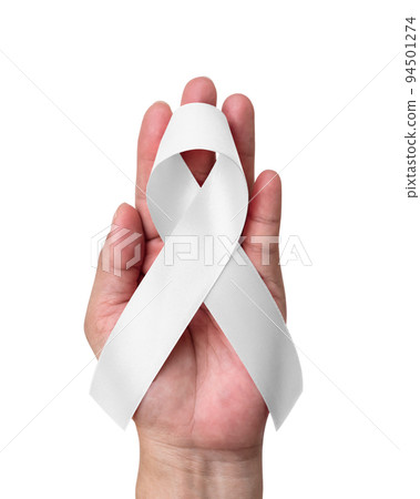 White or light pearl awareness ribbon for Lung cancer, Bone cancer, Multiple Sclerosis, Severe Combined Immune Deficiency Disease (SCID) and Newborn Screening, bow isolated with clipping path White or light pearl awareness ribbon for Lung cancer, Bone cancer, Multiple Sclerosis, Severe Combined Immune Deficiency Disease (SCID) and Newborn Screening, bow isolated with clipping path 94501274