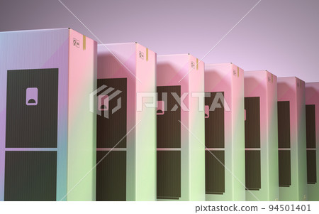 refrigerators in boxes for transportation production and delivery concept 3d render image 94501401