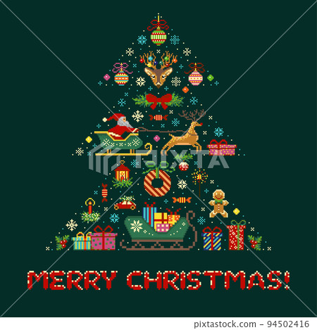 Pixel Art Merry Christmas Print or Greeting Card 94502416