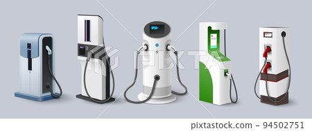 Electric car charging station realistic icon set Electric car charging station realistic icon set 94502751