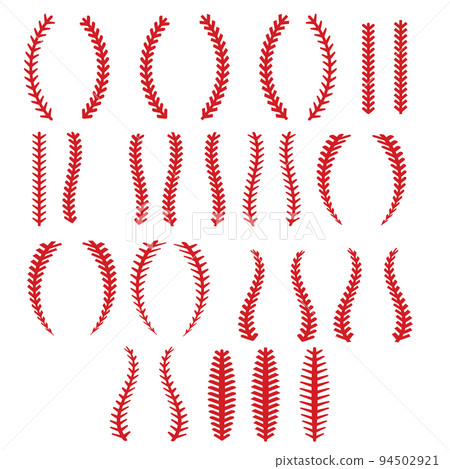 Red stitches of baseball Stitch. Red stitch or stitching of the baseball. Red lace seam sign. flat style. 94502921