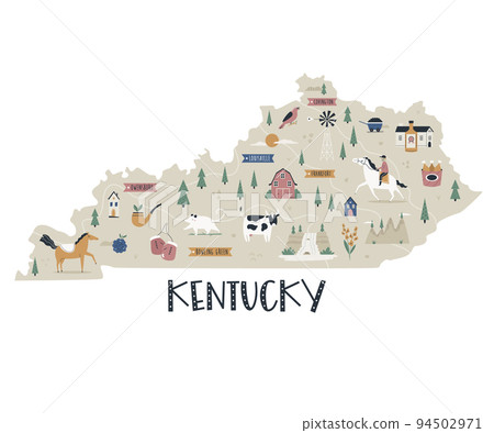 Kentucky map state with landmarks and symbols. Kentucky map state with landmarks and symbols. 94502971