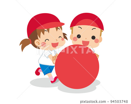 Illustration of a cute little girl and boy running while rolling a big ball White background Person Sports day Full body Vector Illustration of a cute little girl and boy running while rolling a big ball White background Person Sports day Full body Vector 94503748