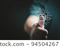 Fingerprint cyber security and Personal Data Protection Act or PDPA with people background. Technology information and privacy policy concept. 94504267