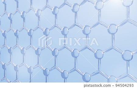 Blue transparency chemical glass hexagonal structure connection network background. Science and cosmetics concept. 3D illustration rendering 94504293