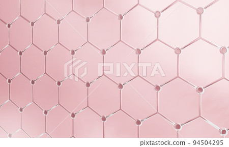 Pink transparency chemical glass hexagonal structure connection network background. Science and cosmetics concept. 3D illustration rendering 94504295