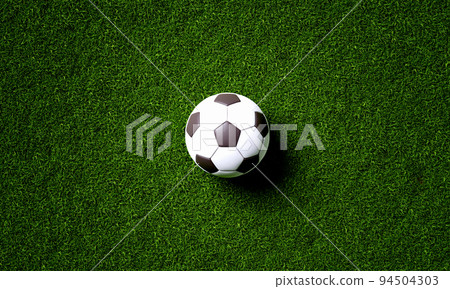 Soccer field center and ball in top view background. Sport and athletic concept. 3D illustration rendering 94504303