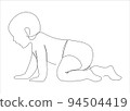 Continuous line drawing of a little baby is lying on the bad. Minimalism art. 94504419