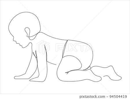 Continuous line drawing of a little baby is lying on the bad. Minimalism art. 94504419