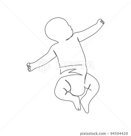 Continuous line drawing of a little baby is lying on the bad. Minimalism art. 94504420