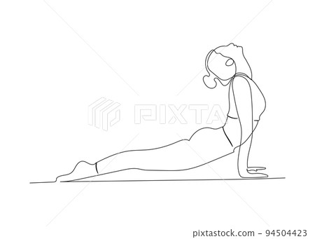 Continuous line drawing of woman doing exercise yoga. Minimalism art. Continuous line drawing of woman doing exercise yoga. Minimalism art. 94504423