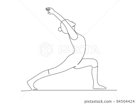 Continuous line drawing of woman doing exercise yoga. Minimalism art. 94504424