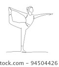 Continuous line drawing of woman doing exercise yoga. Minimalism art. 94504426