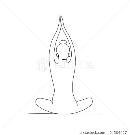 Continuous line drawing of woman doing exercise yoga. Minimalism art. 94504427