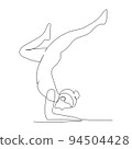 Continuous line drawing of woman doing exercise yoga. Minimalism art. 94504428