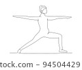 Continuous line drawing of woman doing exercise yoga. Minimalism art. 94504429
