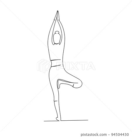 Continuous line drawing of woman doing exercise yoga. Minimalism art. Continuous line drawing of woman doing exercise yoga. Minimalism art. 94504430